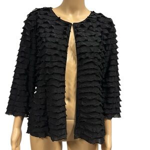 Laura Ashley Black Tiered Ruffle Cardigan Eye Hook Top Closure Jacket Petite L